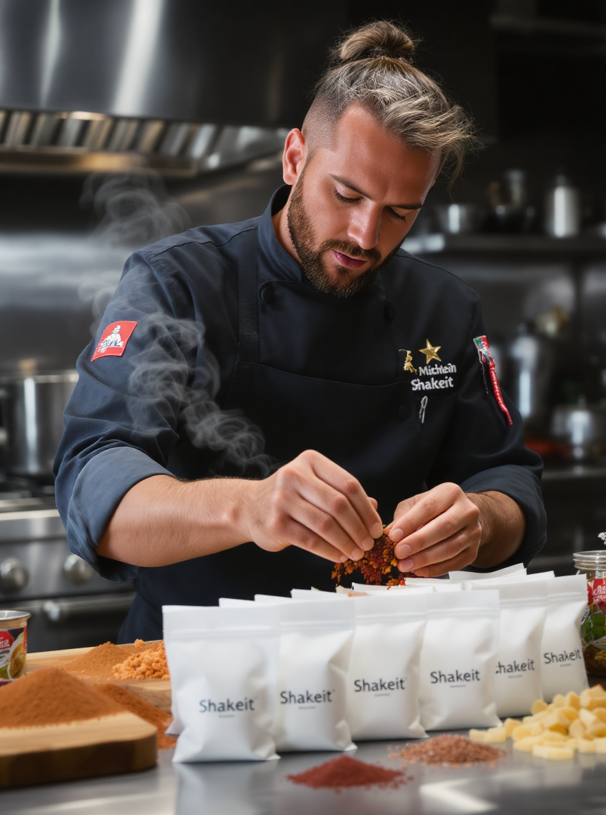Chef con estrella Michelin preparando sachets exclusivos Shakeit