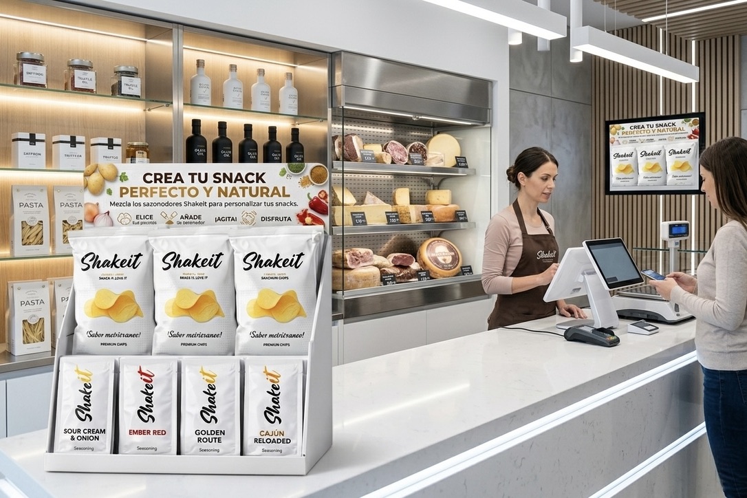 Expositor Shakeit en entorno real de venta