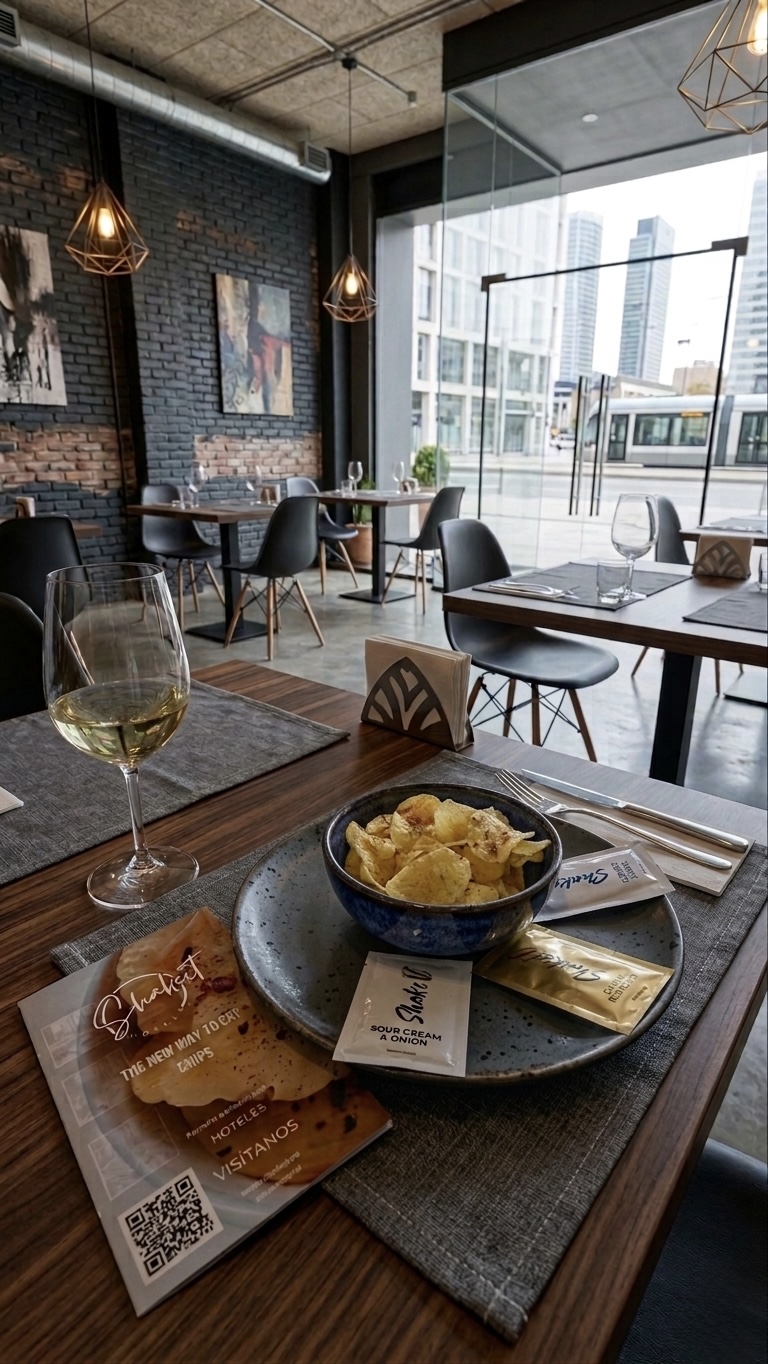 Shakeit servido en plato de restaurante con sachet gourmet visible